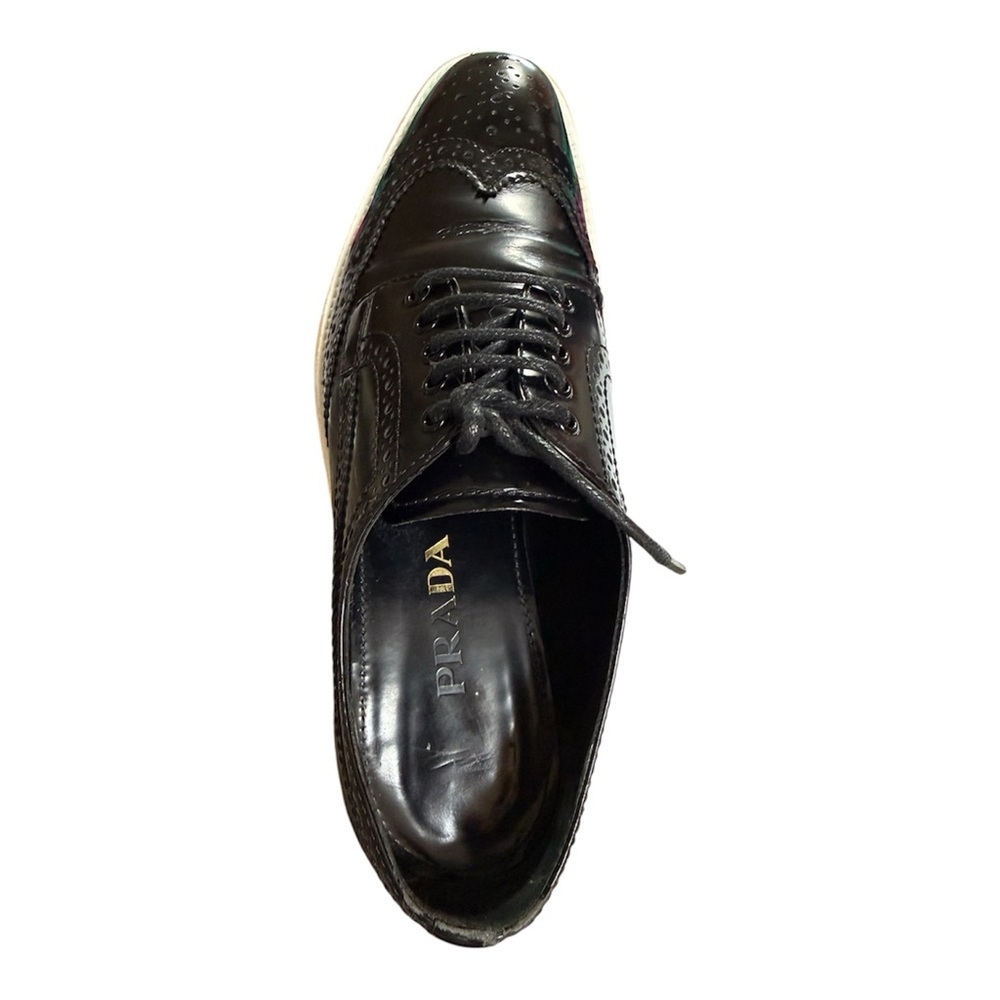 Prada Spazzolato Leather Platform Brogues 36 Black Wingtip Derby Elevated Sole - Picture 8 of 10